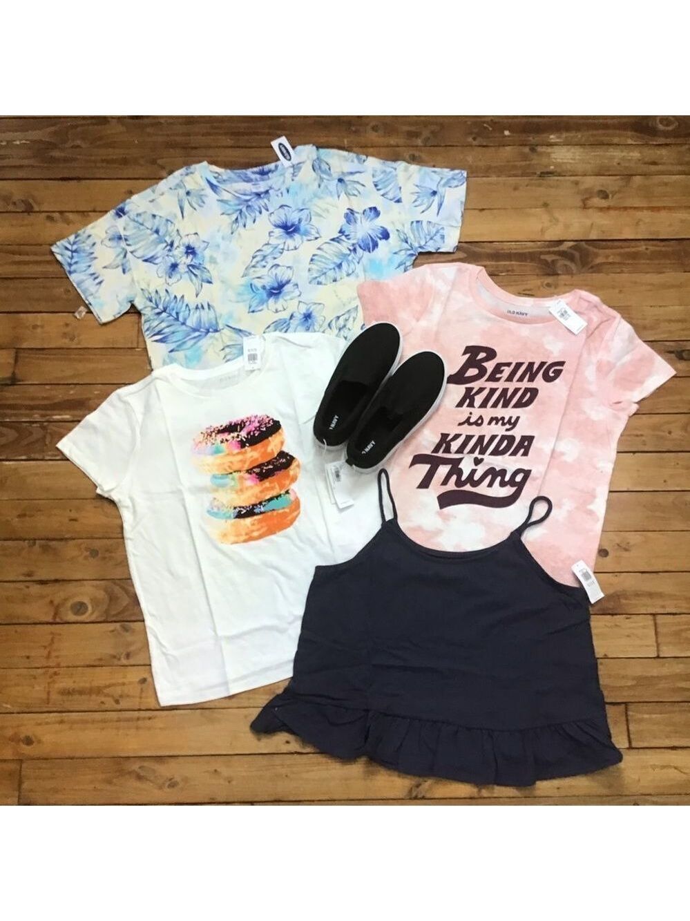 GIRL bundle Old Navy XL t-shirts tank top shoes size 3 Resortwear summer clothes